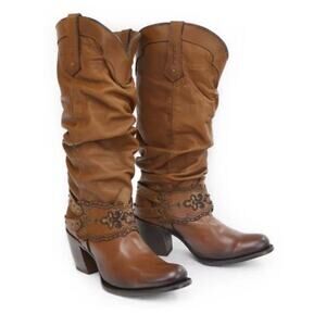 CUADRA Cowgirl Mexican Western Leather Cowhide Boots CU202 Honey Stud Harness 7